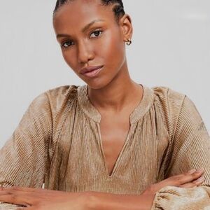 LOFT Metallic Gold peasant Blouse